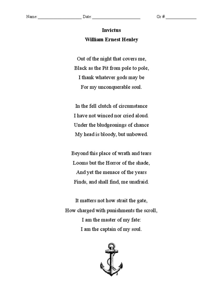 Invictus Poem Analysis and Reflection | PDF