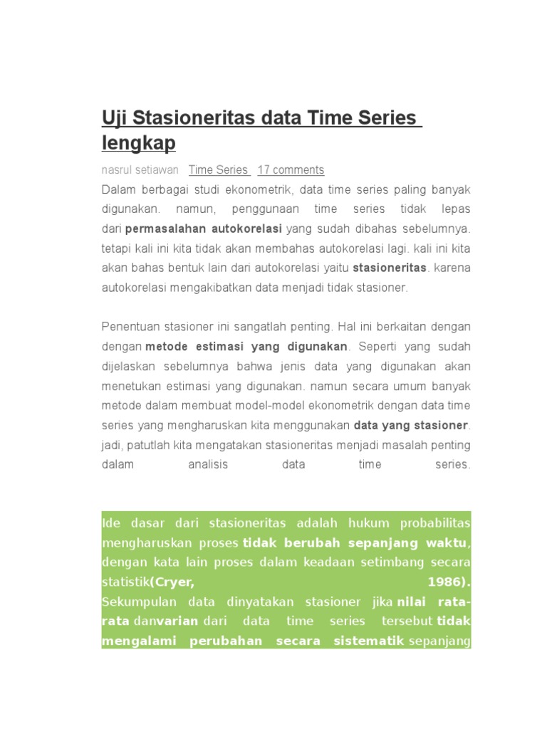 Uji Stasioneritas Data Time Series Lengkap