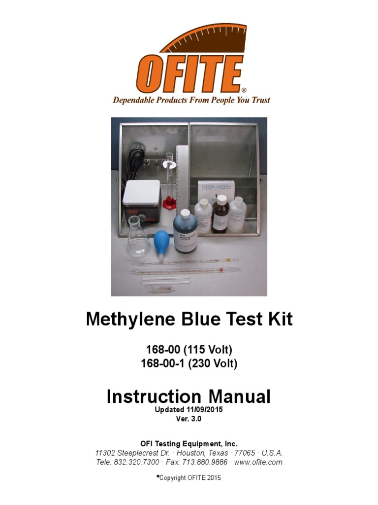 Methylene Blue Test Kit Instruction Manual: 168-00 (115 Volt) 168-00-1 ...