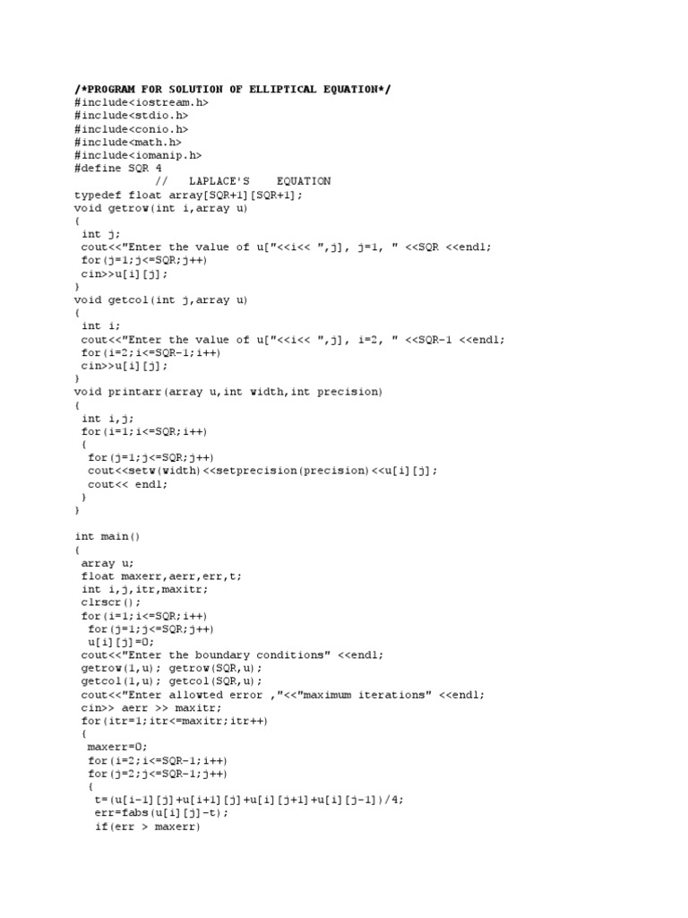 Program For Solution of Elliptical Equation | PDF | Teaching Methods ...