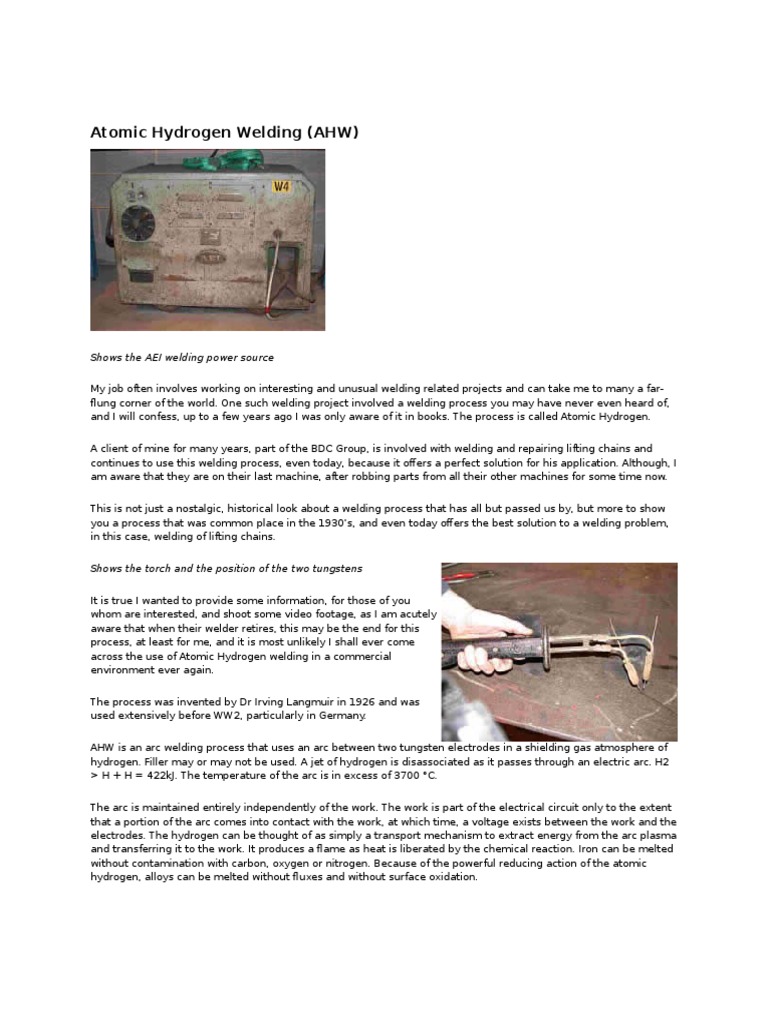 Overview of Atomic Hydrogen Welding | PDF | Electric Arc | Welding