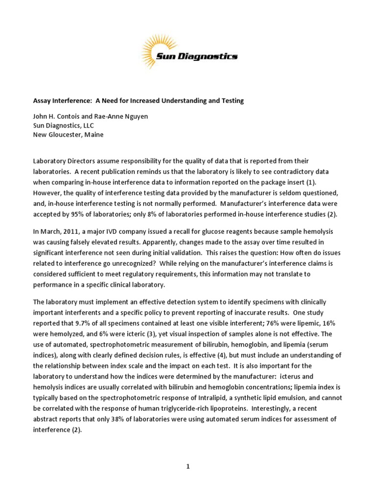 Assay Interference A Need For Increased Understanding and Testing | PDF ...