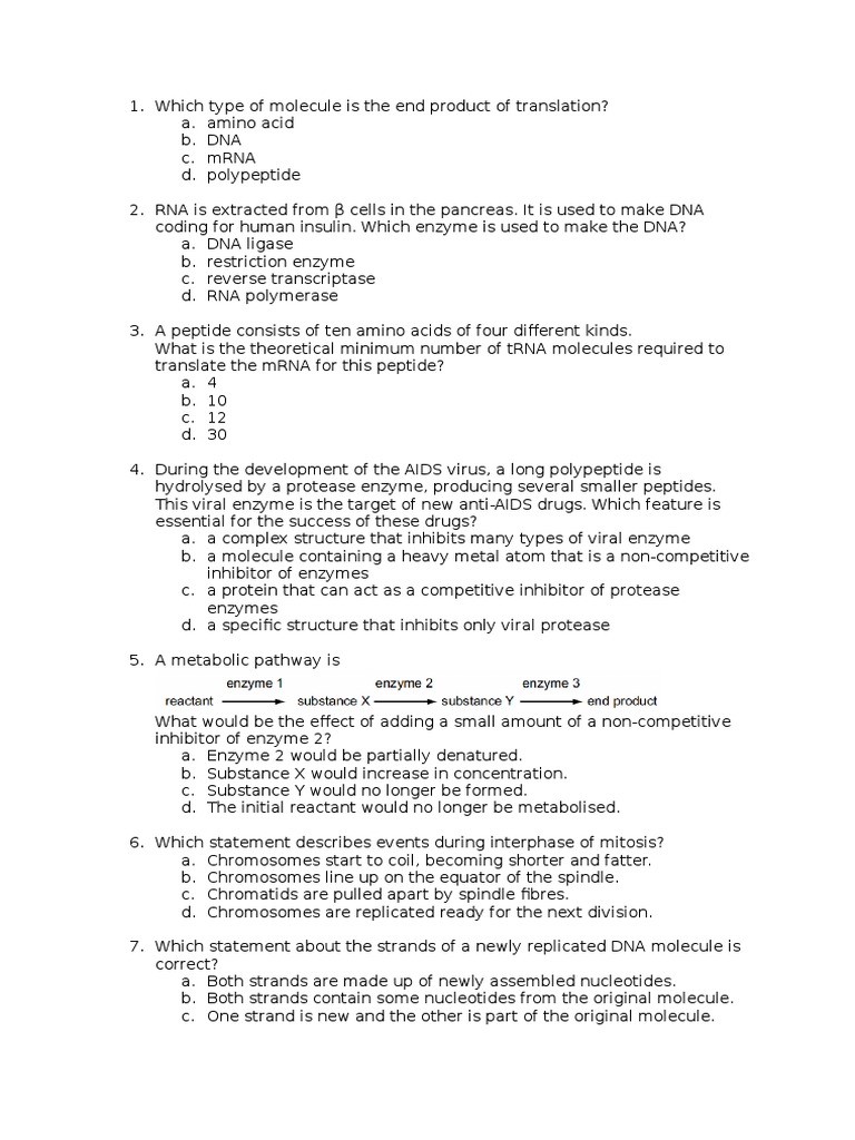 Biology A Level, MCQ Problem Sets, Protein Synthesis, Dna and Rna PDF