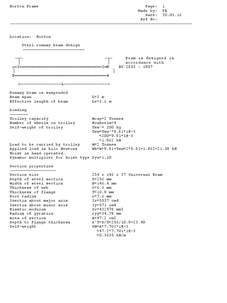 Trolley Beam Design Example PDF Bending Materials Science