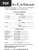 Aviso Inscrições 2010-2011