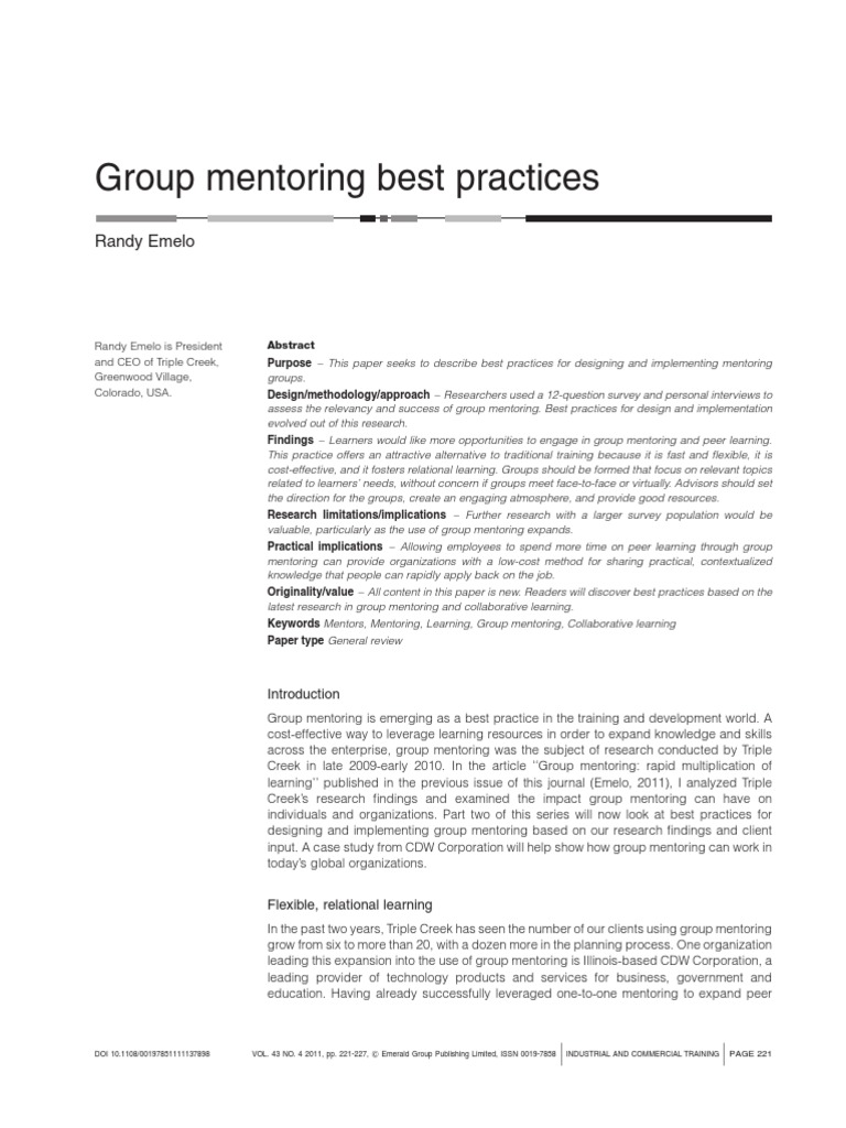 Group Mentoring Best Practices: Randy Emelo | PDF | Mentorship | Leadership