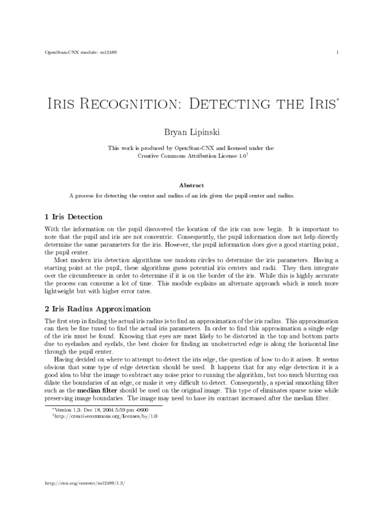 Iris Detection and Radius Estimation Techniques | PDF | Orthogonality ...