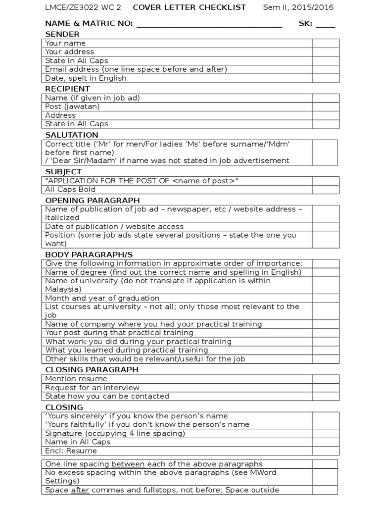 4 ZE3022 Cover Letter Checklist | PDF | Business