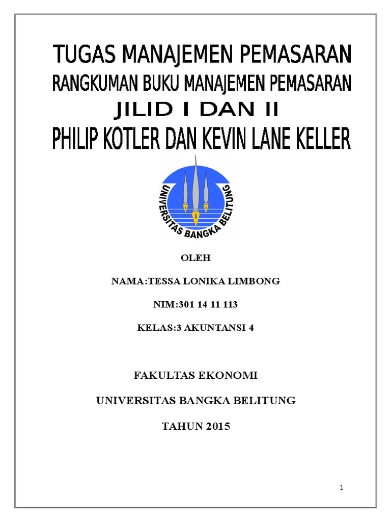 Resume Manajemen Pemasaran Philip Kotler Buku I Dan II