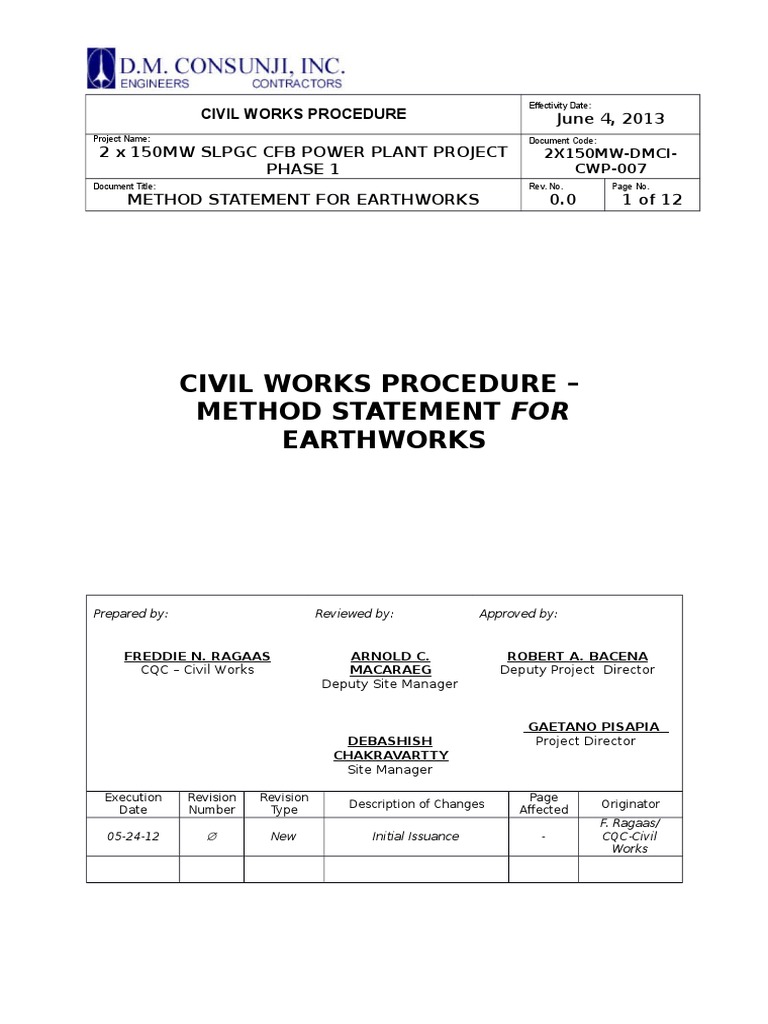 Earthworks Method Statement for Power Plant | PDF | Specification ...