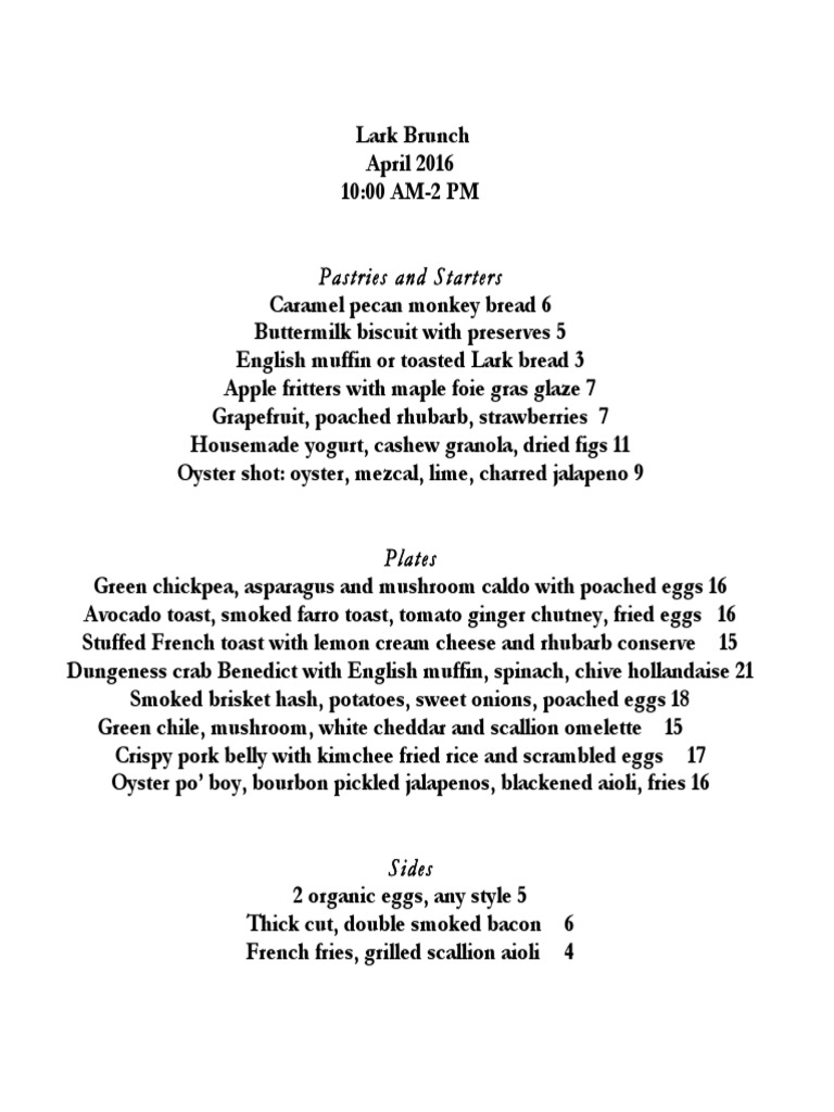 Lark Brunch Menu | PDF