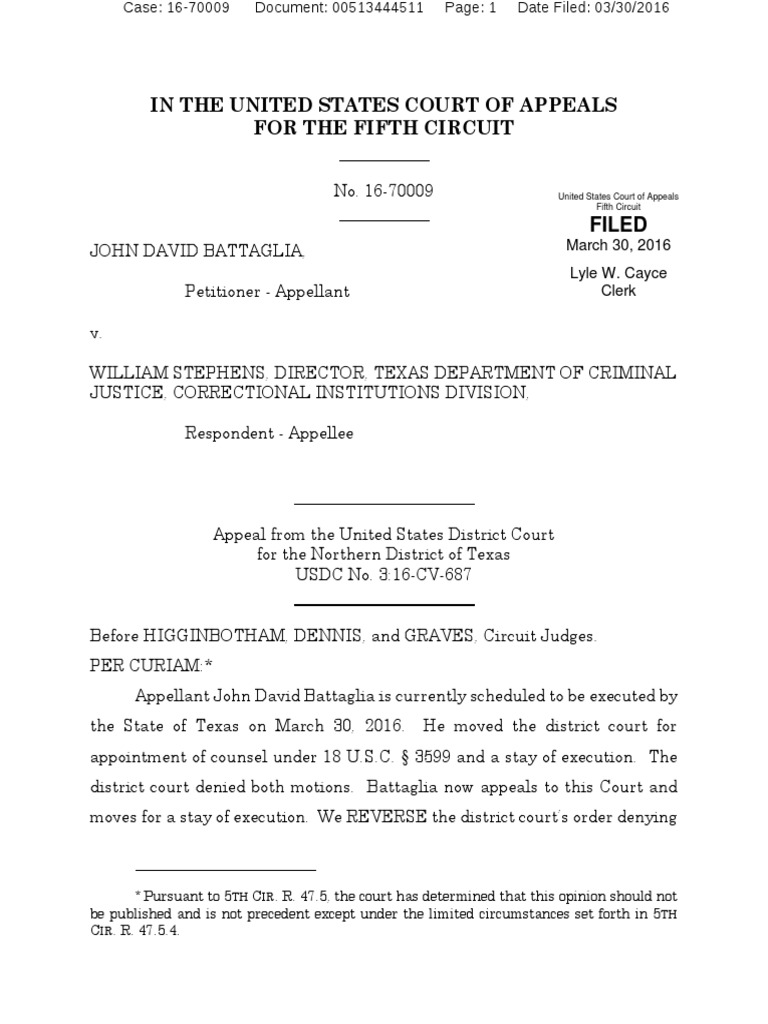 Battaglia v. Stephens: Execution Stay Appeal | PDF