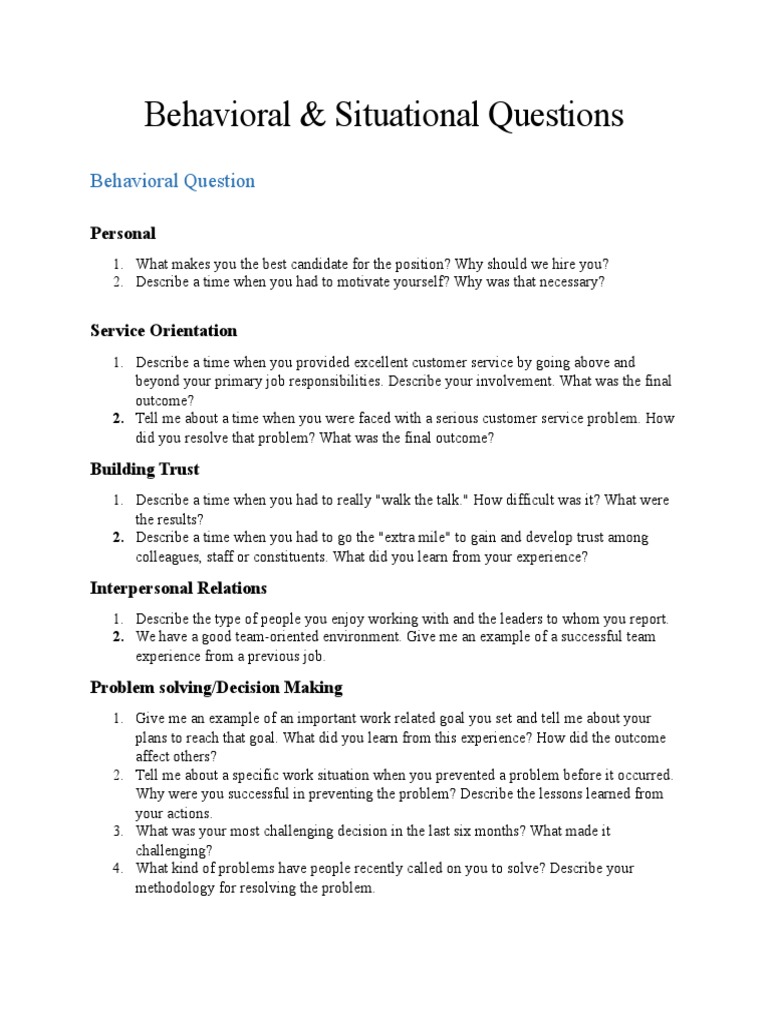 Behavioral & Situational Interview Guide | PDF | Career & Growth | Self ...