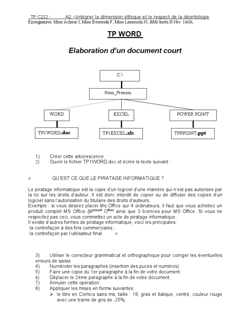 TP Word : Éthique et Bureautique | PDF | Microsoft Office | Microsoft Word