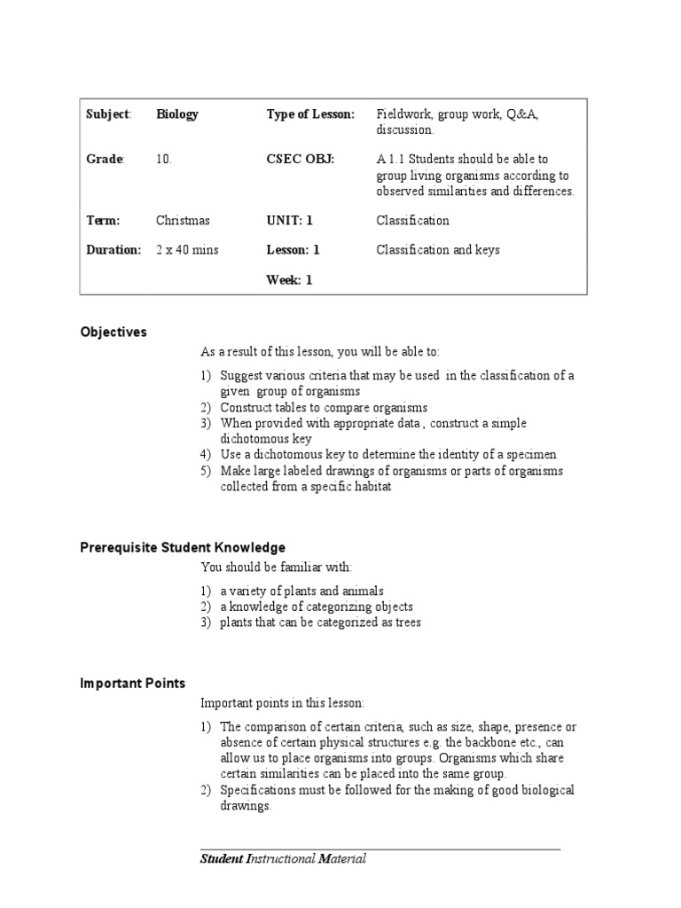 Bio Lesson Plan Taxonomy (Biology) Plants