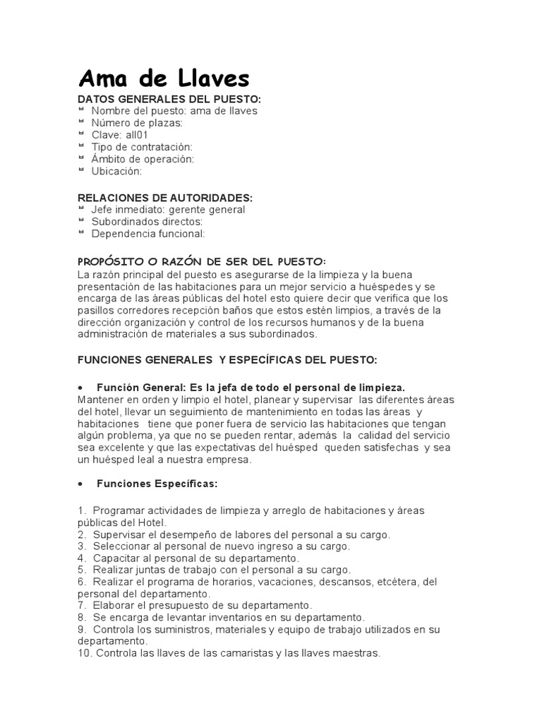 Perfil de Ama de Llaves
