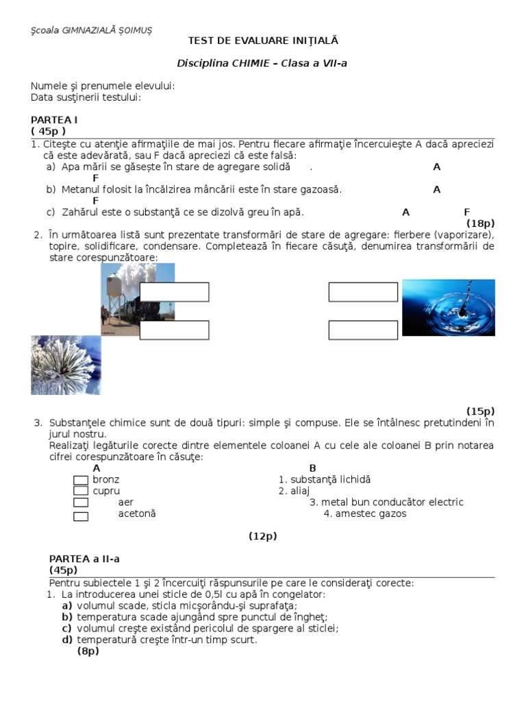 Test Initial Chimie 7 | PDF