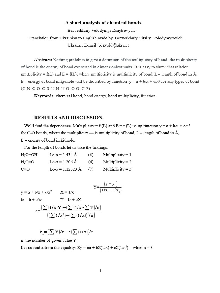 A Short Analysis Of Chemical Bonds Atomic Nature