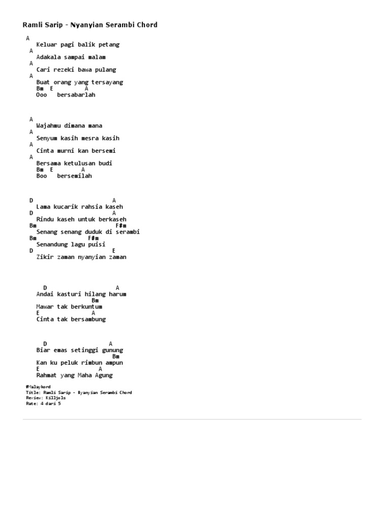 Malay Gitar Kord Ramli Sarip Nyanyian Serambi Chord Pdf