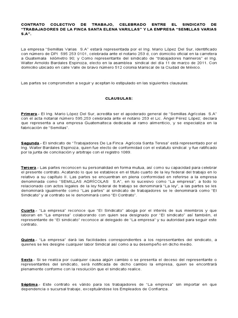 Contrato Colectivo de Trabajo Derecho laboral Sindicato
