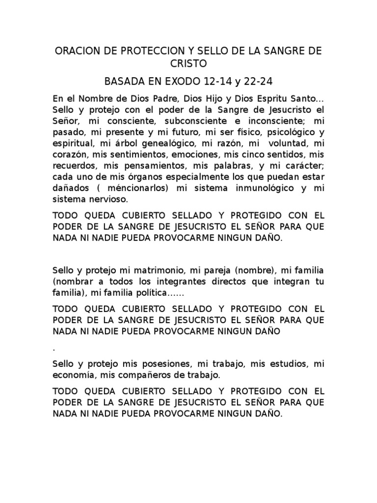 Oracion de Proteccion y Sello de La Sangre de Cristo | PDF | Cristo ...