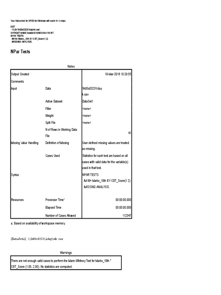 Mann-Whitney Test Results Summary | PDF