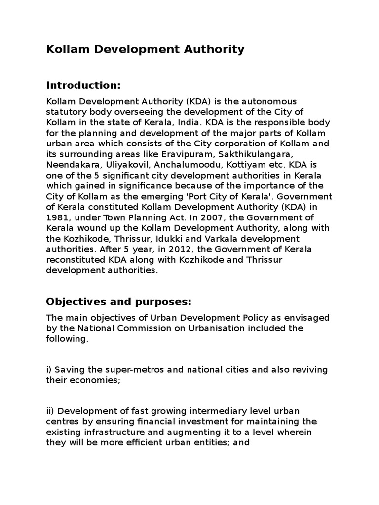 An Overview of the Kollam Development Authority and its Role in