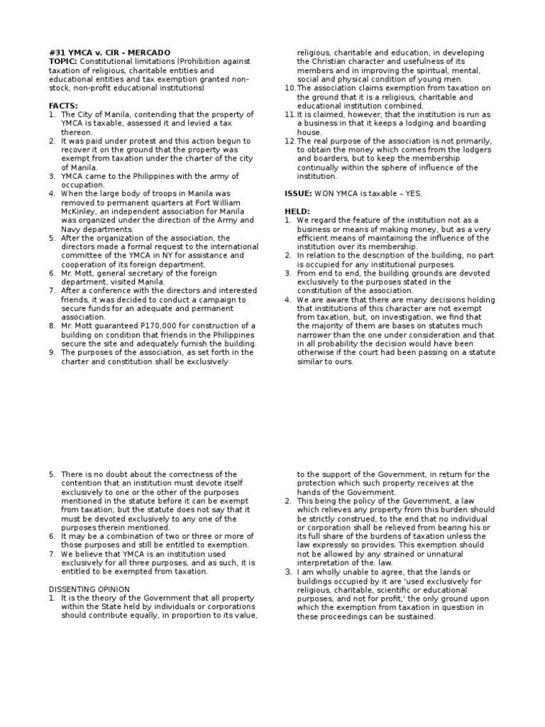 31 Ymca v. Cir Mercado PDF Tax Exemption Ymca