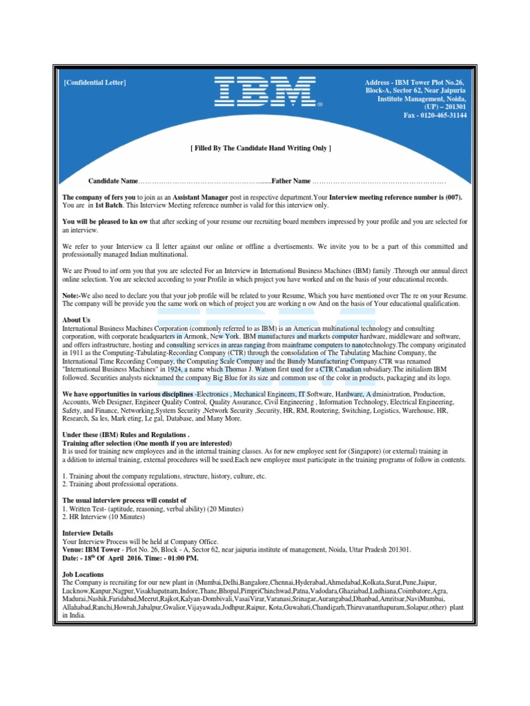 IBM Interview Letter,,, (2) Technology Business