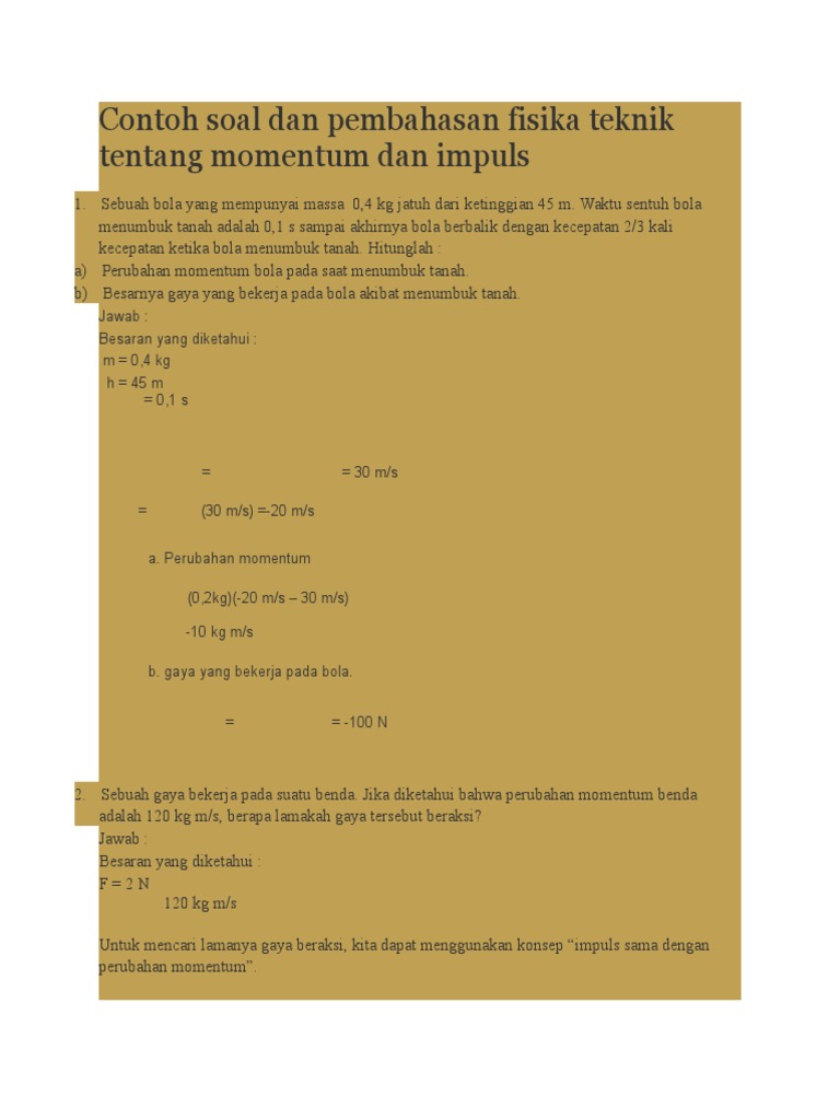 Contoh Soal Dan Pembahasan Fisika Teknik Tentang Momentum ...