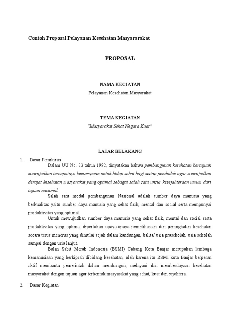 Contoh Proposal Pelayanan Kesehatan Masyararakat