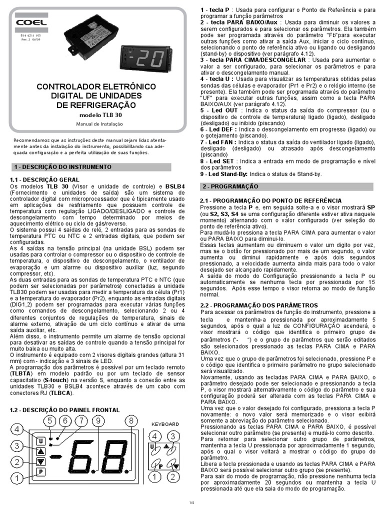 Manual do Controlador TLB30 Coel | PDF | Tempo | Refrigeração