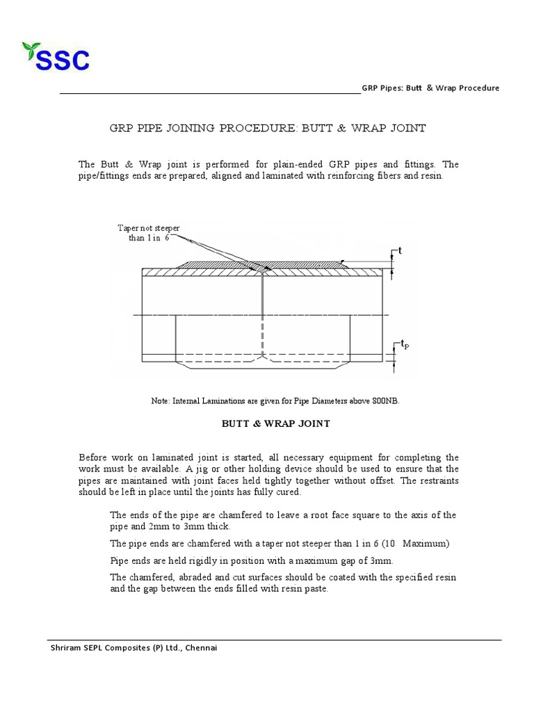 Butt&Wrap Procedure Fiberglass Pipe (Fluid Conveyance)
