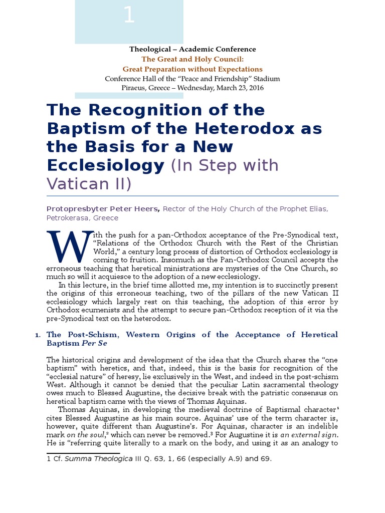 The Recognition of The Baptism of The Heterodox As The Basis For A New ...