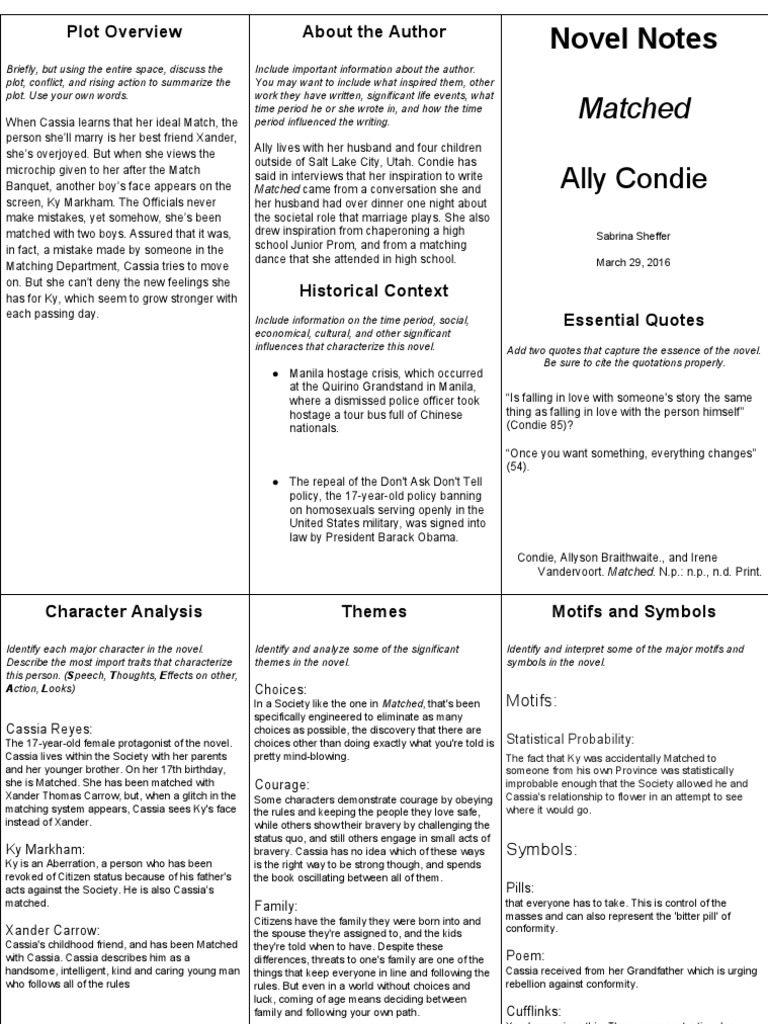 Matched Novel Summary and Analysis | PDF | Mystery, Thriller & Crime ...
