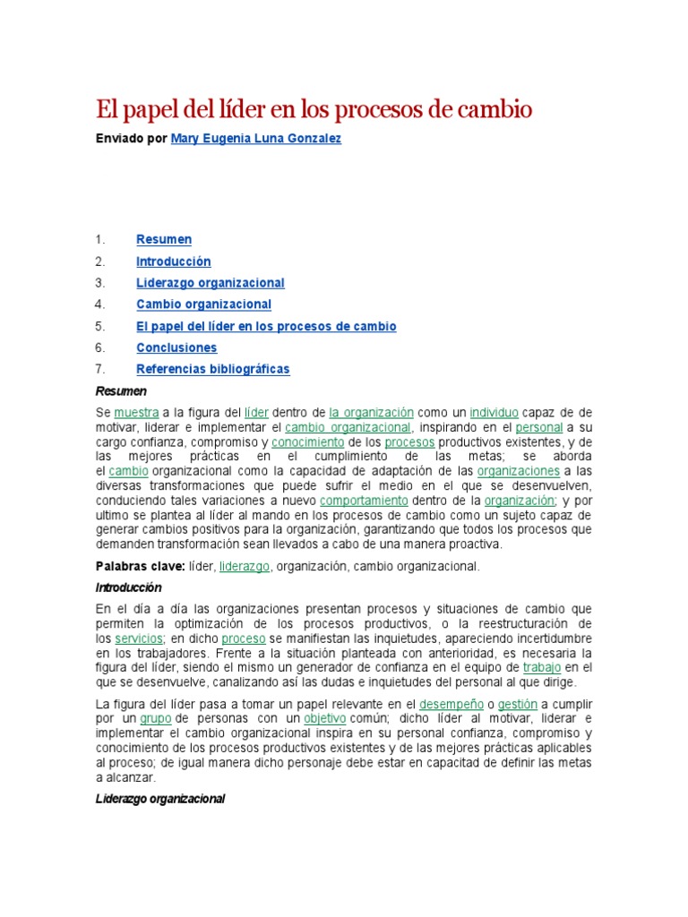 El líder en procesos de cambio organizacional | PDF | Gestión del ...