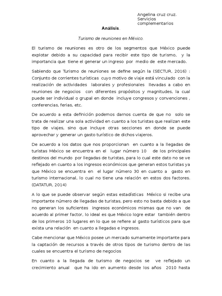 Analisis De La Evolucion Del Turismo De Reuniones En Mexico Pdf Turismo Mexico