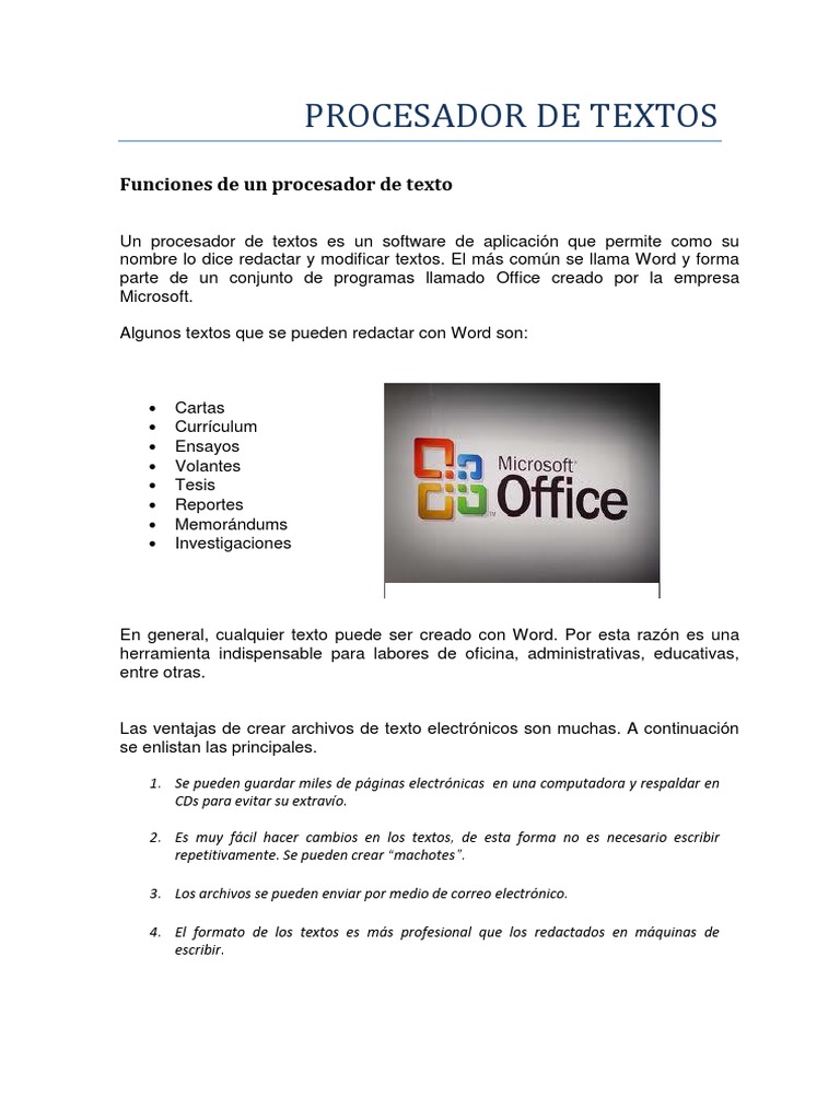 Funciones de un procesador de texto