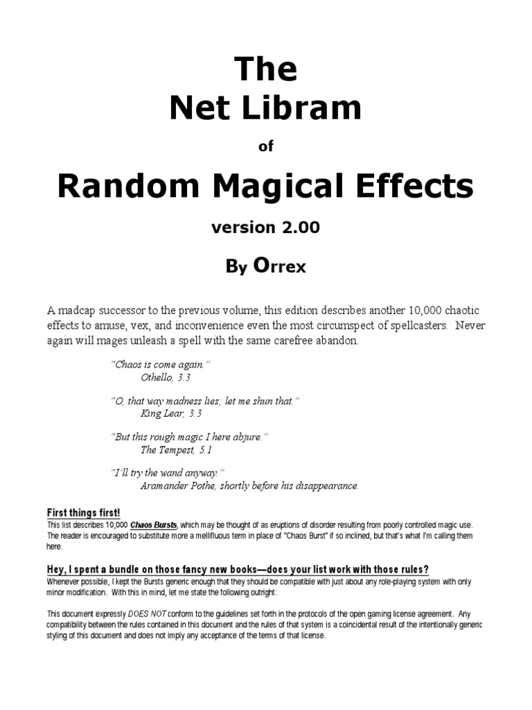 Efectos Magicos para Juegos de Rol | PDF | Magic (Paranormal) | Chaos ...