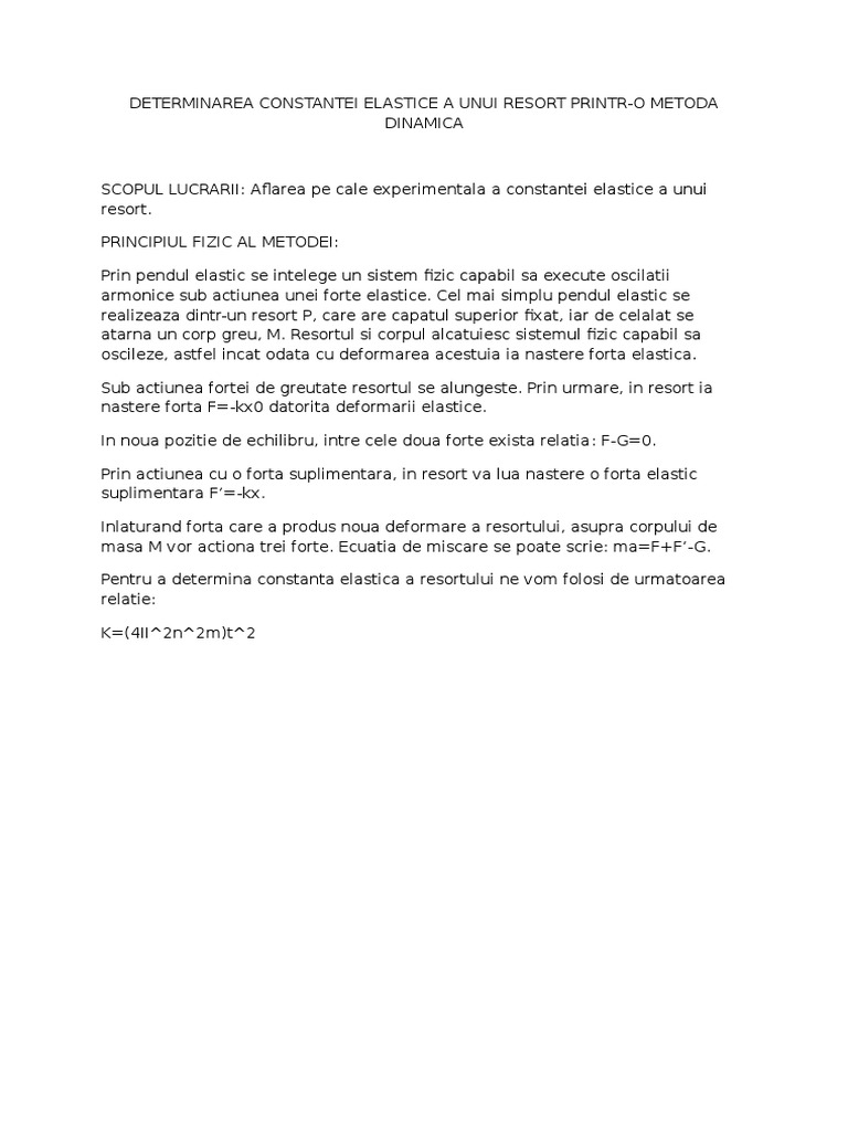 Determinarea Constantei Elastice A Unui Resort Printr