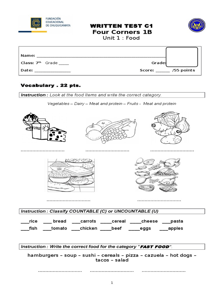 C1 Food Vocabulary and Grammar Test | PDF