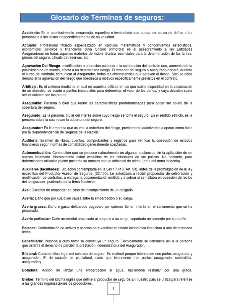 Glosario de Términos de Seguros | PDF | Póliza de seguros | Seguro