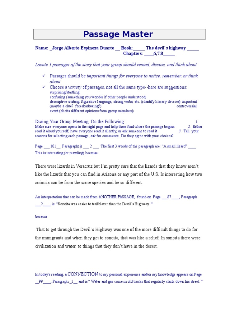 Key Passages for Discussion in 