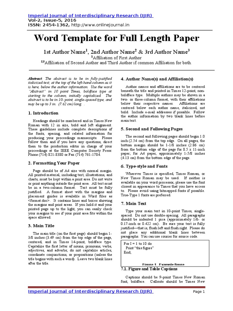 IJIR Paper Template | PDF | Times New Roman | Typefaces