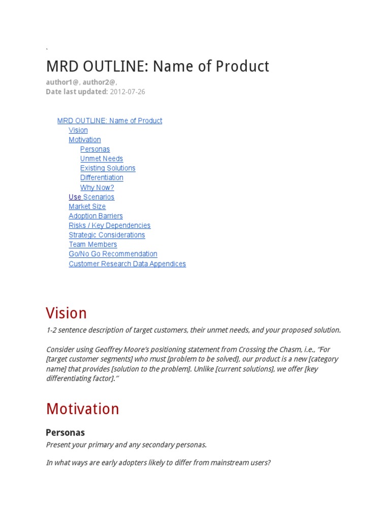 MRD Sample Template Survey Methodology Hypothesis