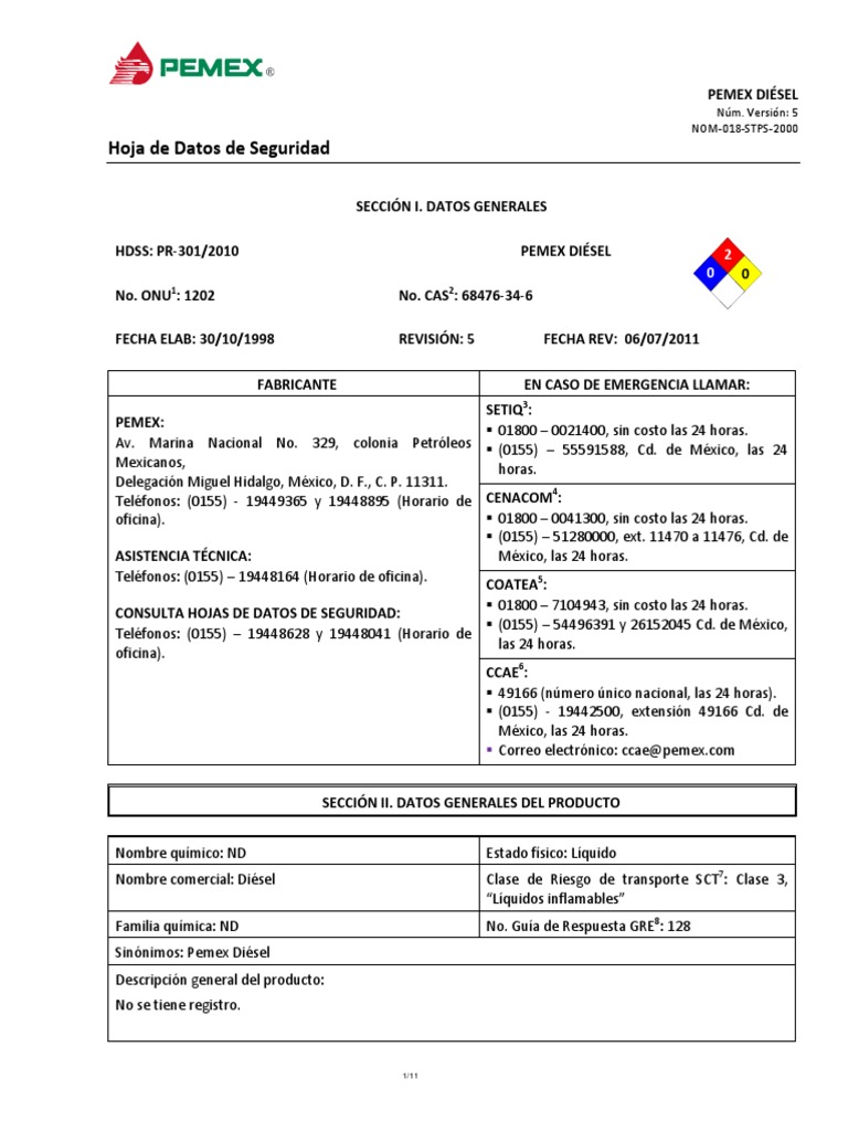 Ficha Técnica Del Diésel PDF