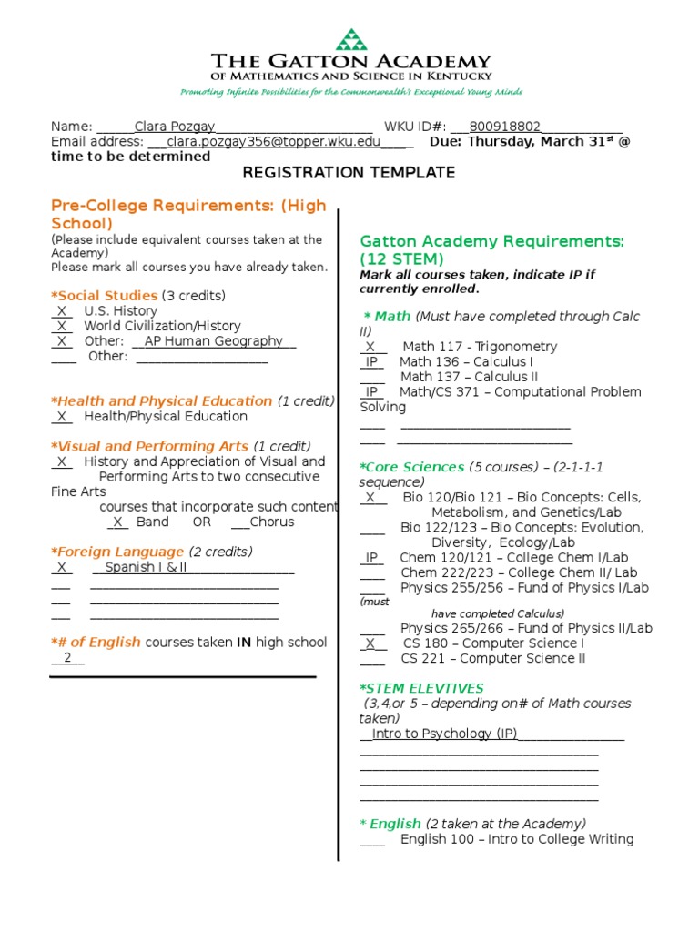 Registration Template Fall 2016 Seniors | PDF