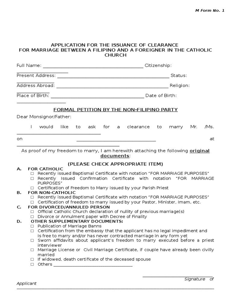 M Form No. 1 Marriage Interpersonal Relationships