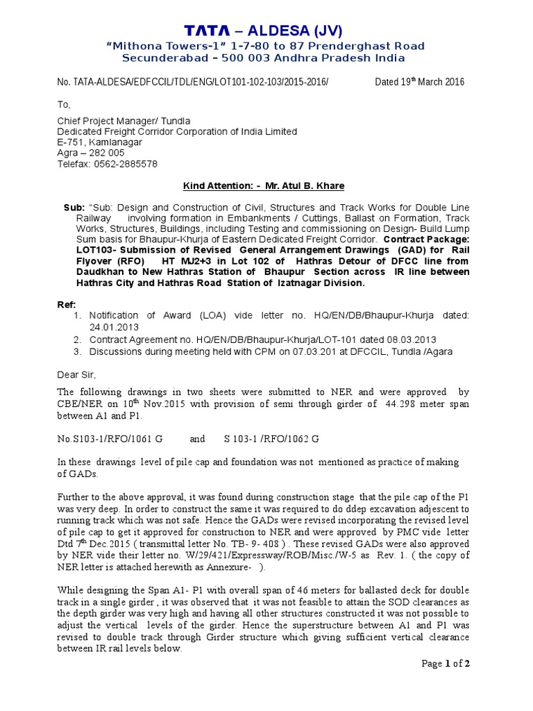 Letter For Submission PDF Rail Infrastructure Transportation
