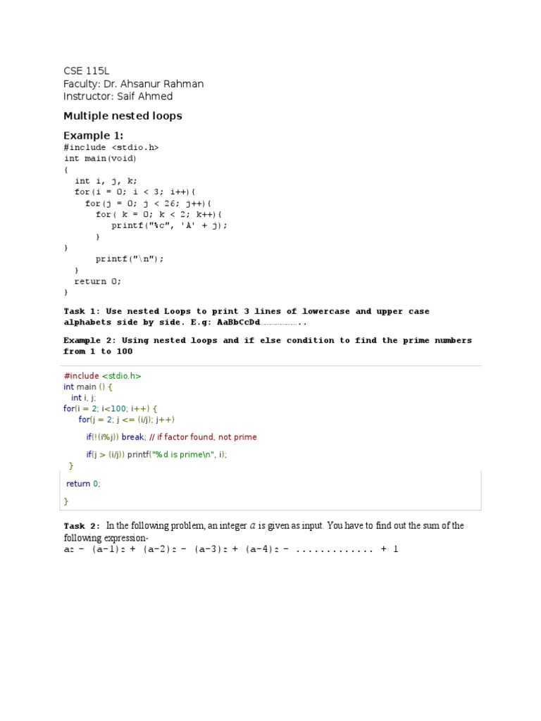 C Programming: Nested Loops Examples | PDF | Computers